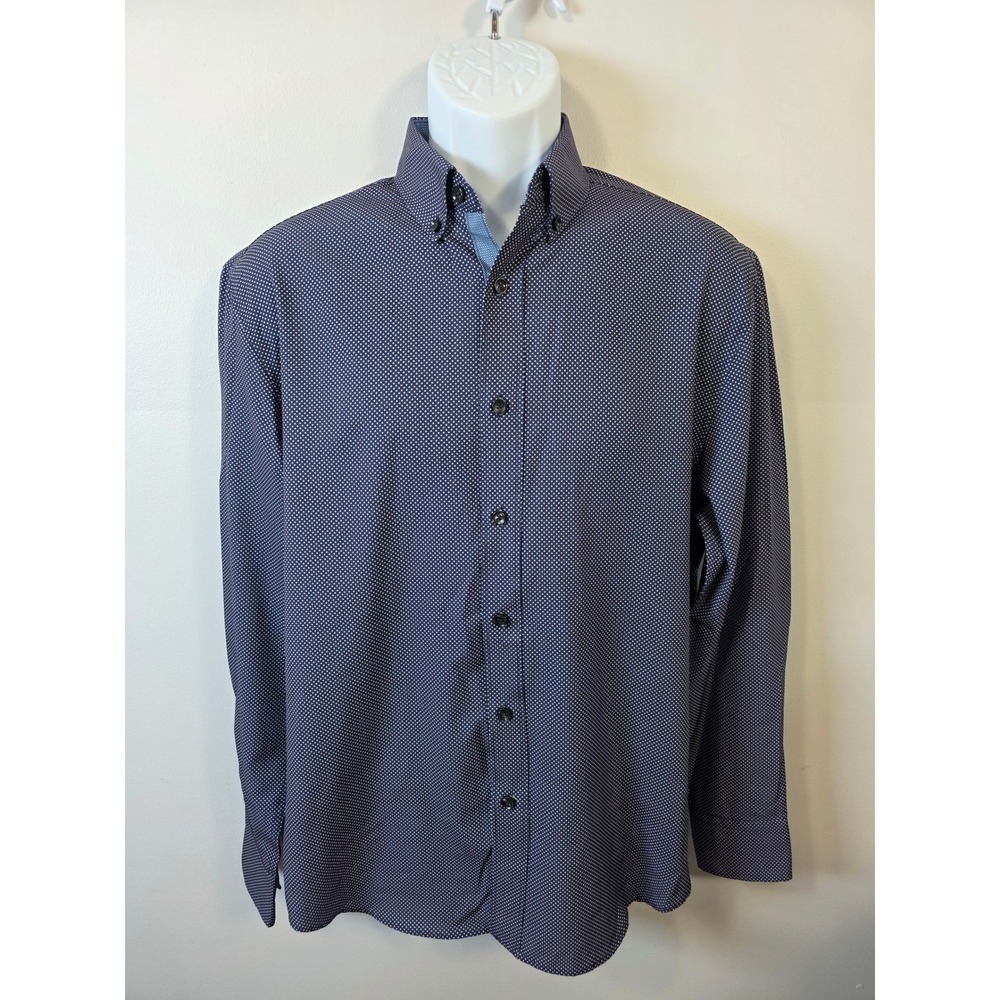 Con.Struct Mens Slim Fit Performance Shirt Navy Blue Micro Dot Stretch Medium